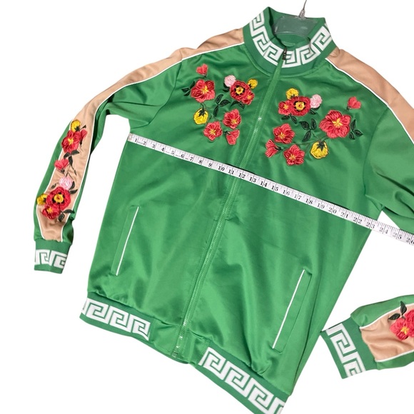 green Reason tracksuit jacket  floral patches and a Greek key pattern size XL - Picture 9 of 11